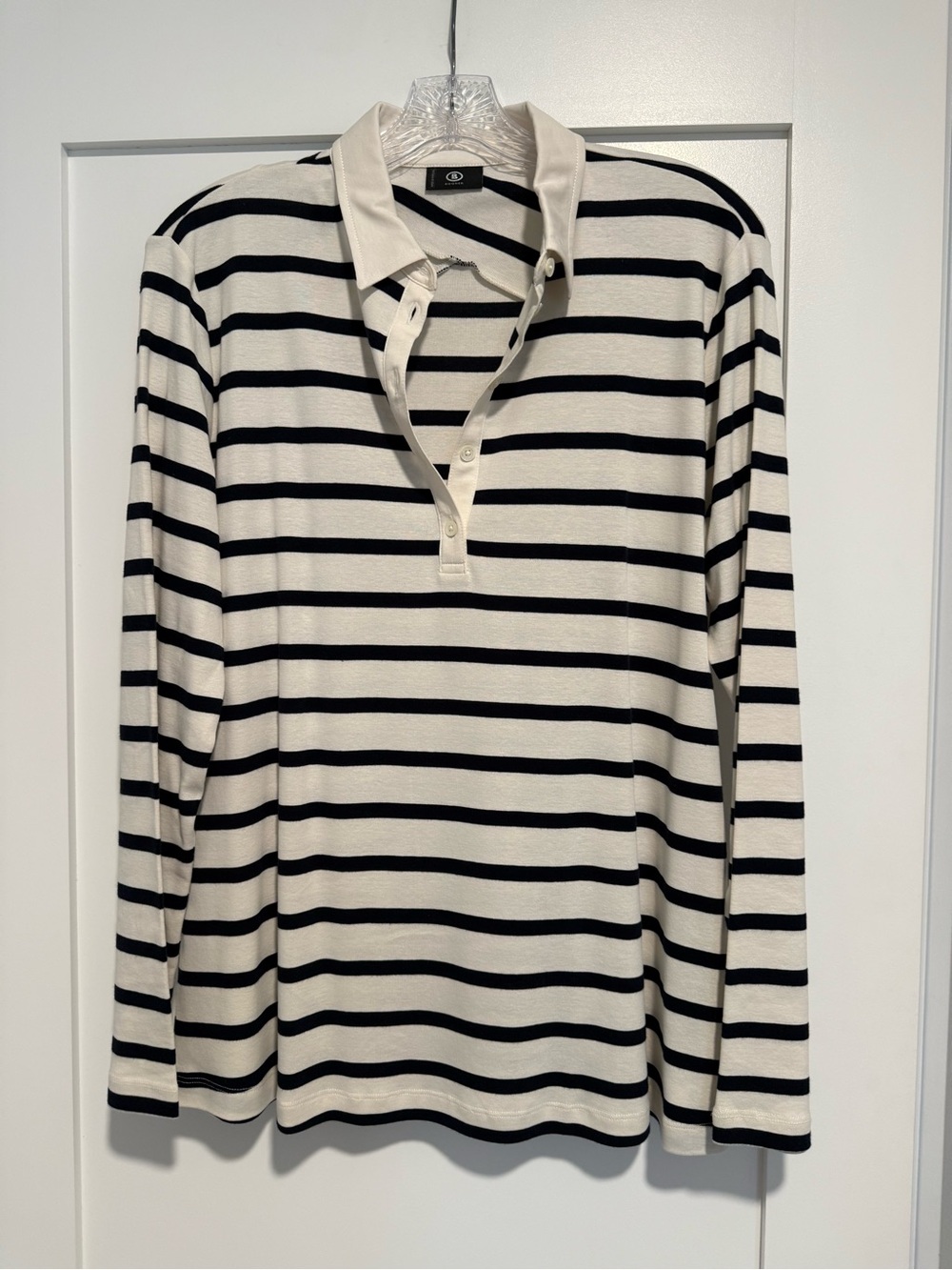 Bogner Striped Long-Sleeve Polo Shirt - Dark Navy & Cream, Size XL NWOT